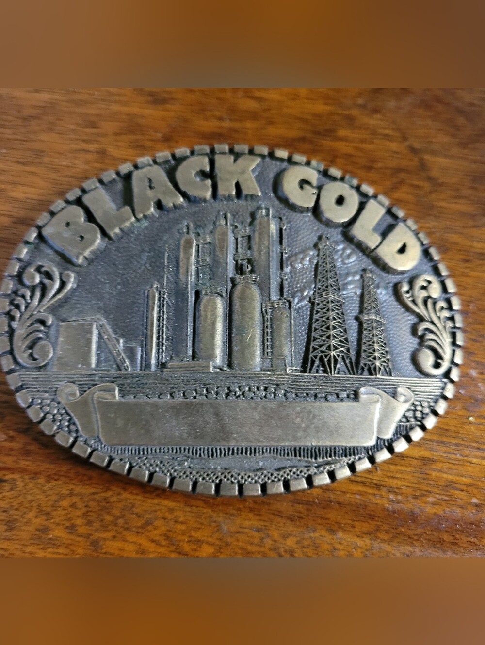 Black Gold Decorative Metal Belt Buckle - Vintage Solid Brass